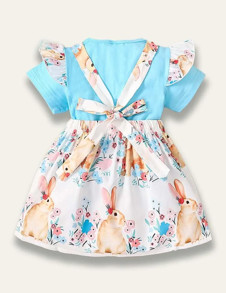 Easter Solid Color T-Shirt+Bunny Printed Strap Dress - Image 2