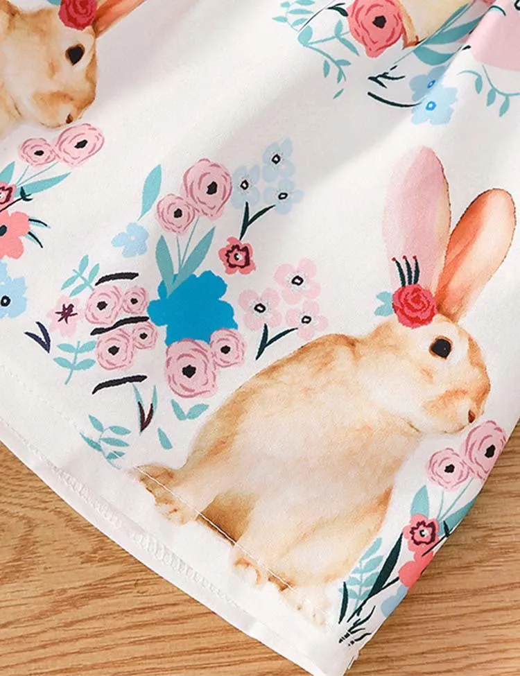 Easter Solid Color T-Shirt+Bunny Printed Strap Dress - Image 3