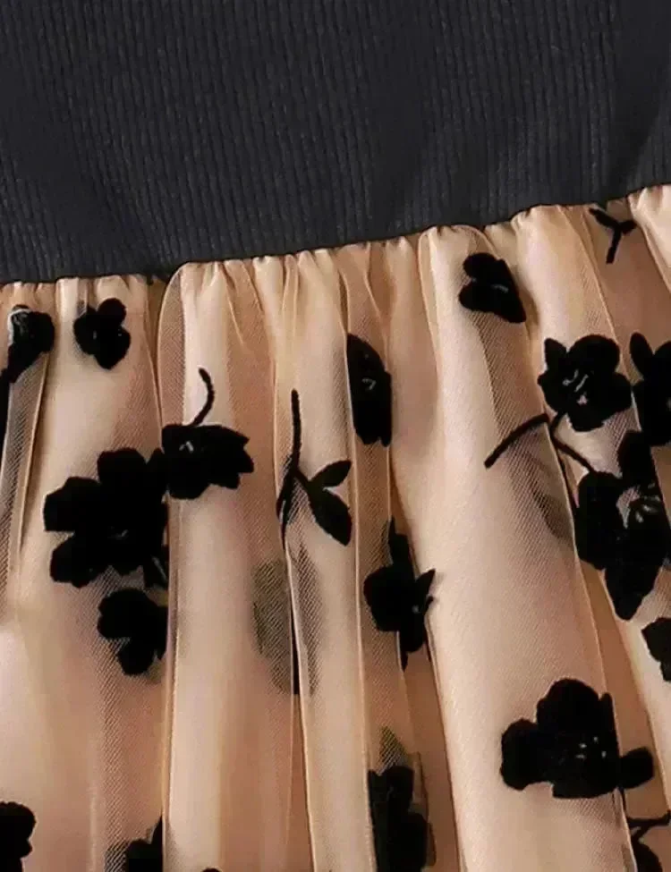 Elegant Floral Tulle Ruffled Dress - Image 2