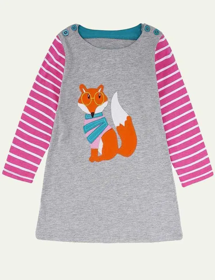 Embroidered Fun Animals Long Sleeve Dress - Image 10
