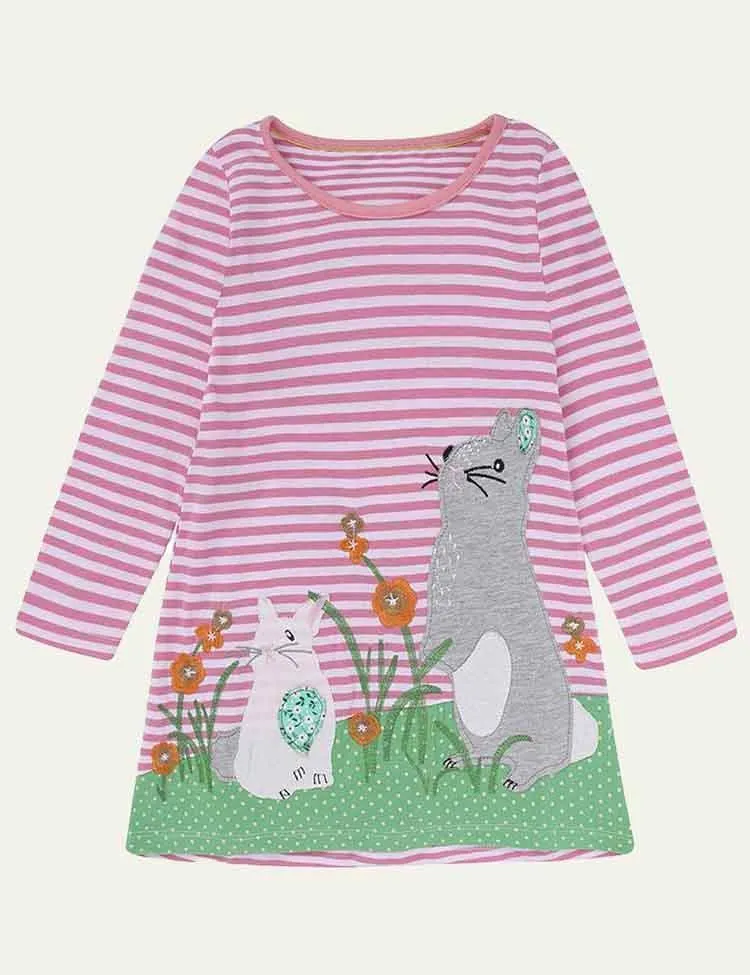 Embroidered Fun Animals Long Sleeve Dress - Image 14