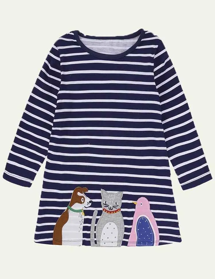 Embroidered Fun Animals Long Sleeve Dress - Image 9