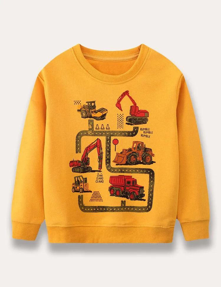 Engineering Vehicle Map Printed Sweatshirt