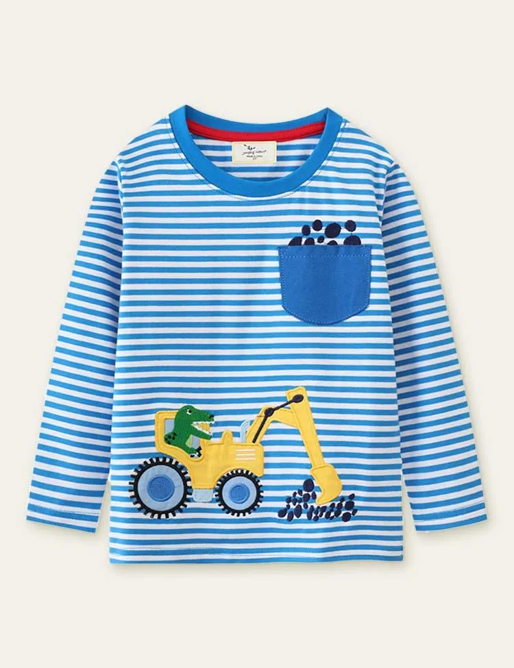 Excavator Dinosaur Appliqué Long Sleeve T-shirt - Image 6