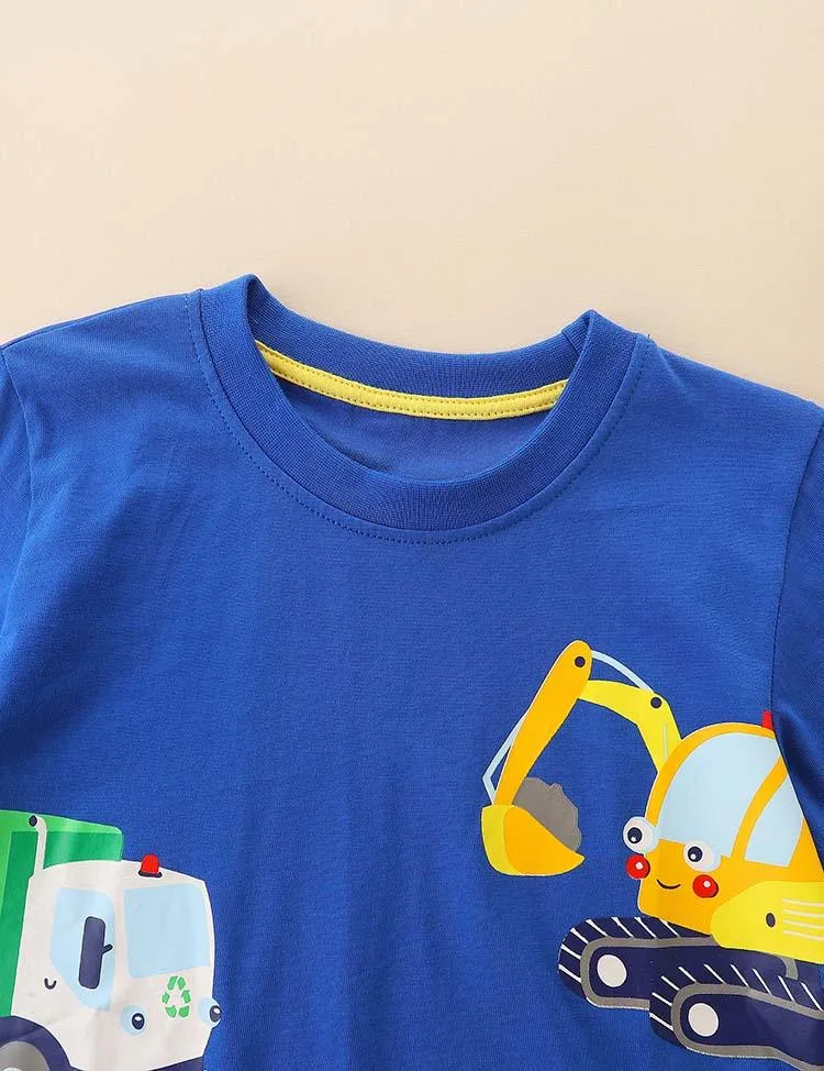 Excavator Fire Truck Printed Long Sleeve T-shirt - Image 3