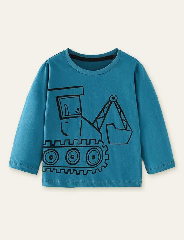 Excavator Printed Long-Sleeved T-shirt