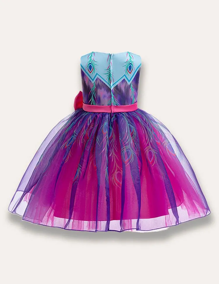 Feather Printed Tulle Party Dress - Image 2