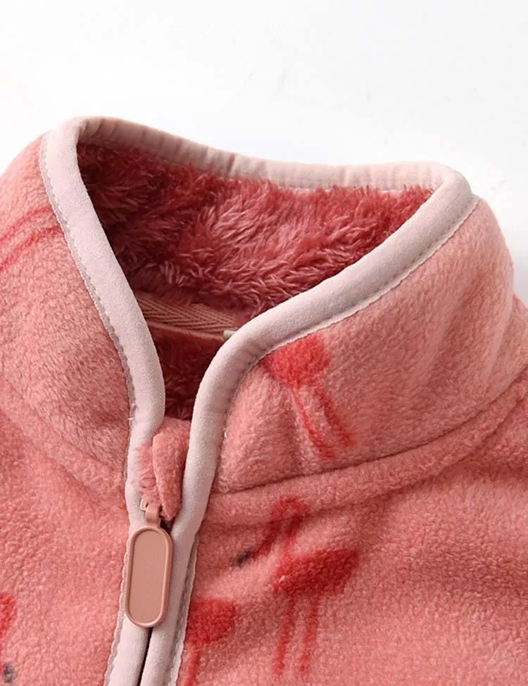 Flamingo Print Polar Fleece Jacket - Image 2