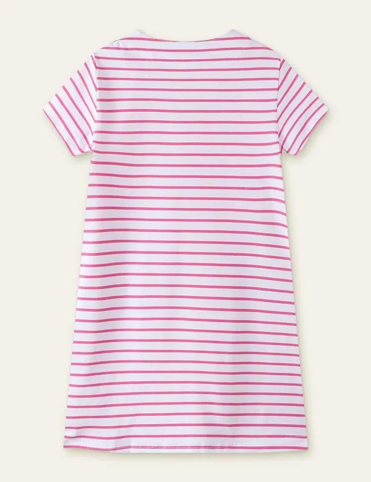 Flamingo Striped Appliqué Dress - Image 2