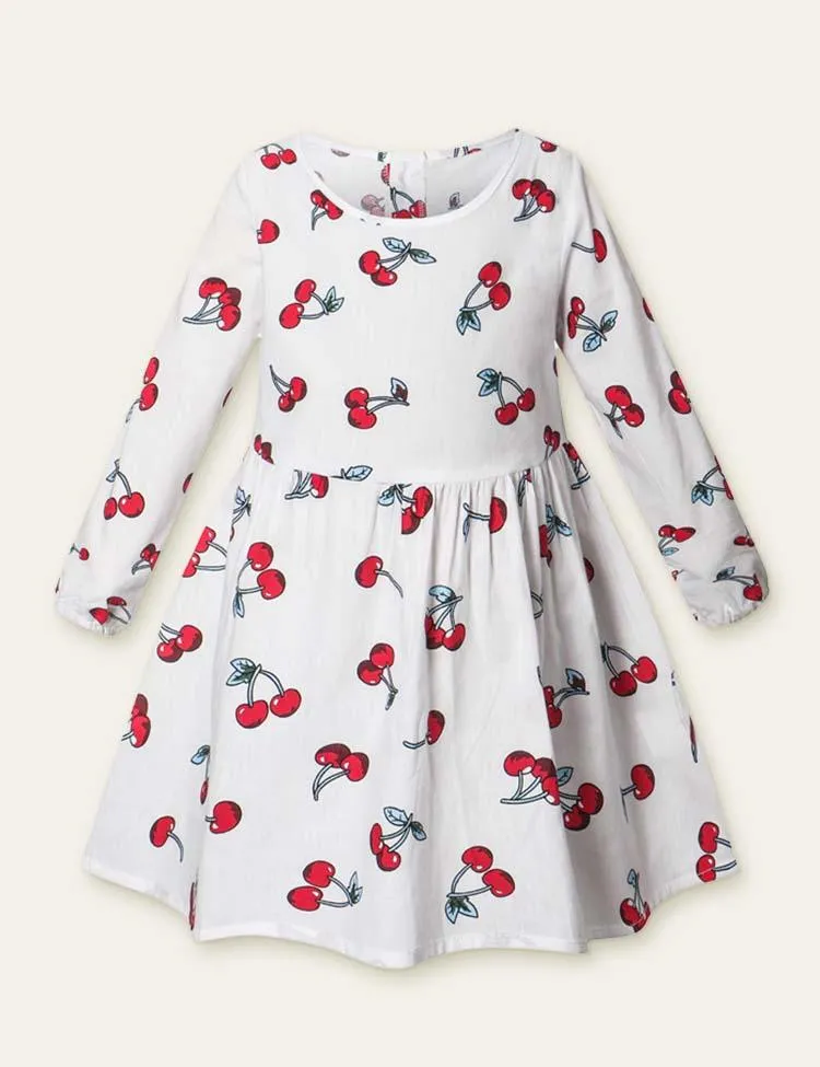 Floral Cherry Full Printed Long Sleeve Dress - Image 5