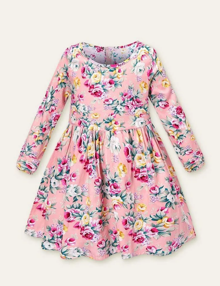 Floral Cherry Full Printed Long Sleeve Dress - Image 6