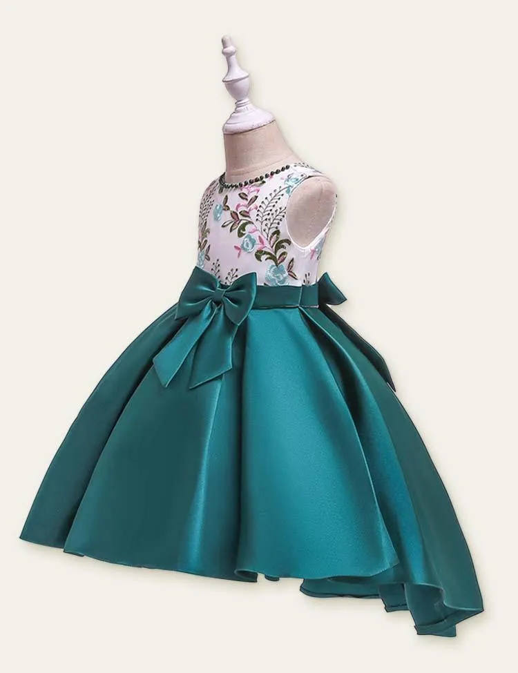 Floral Embroidered Bow Party Dress - Image 2