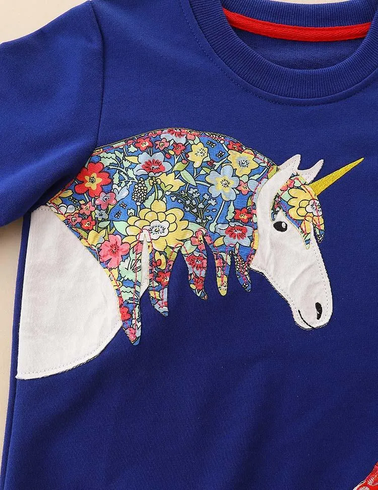 Floral Horse Appliqué Mushroom Embroidered Sweatshirt - Image 2