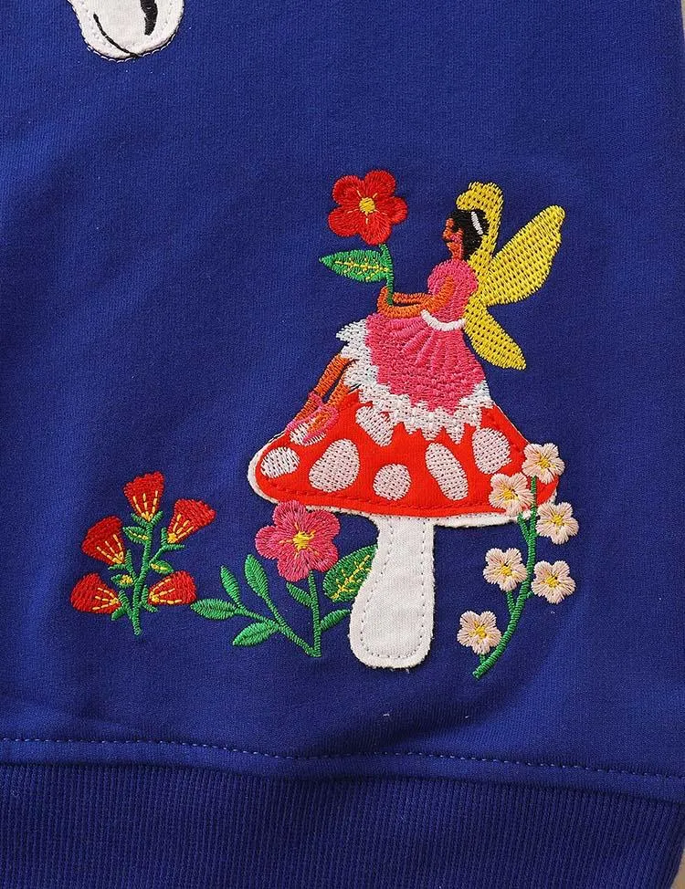 Floral Horse Appliqué Mushroom Embroidered Sweatshirt - Image 3