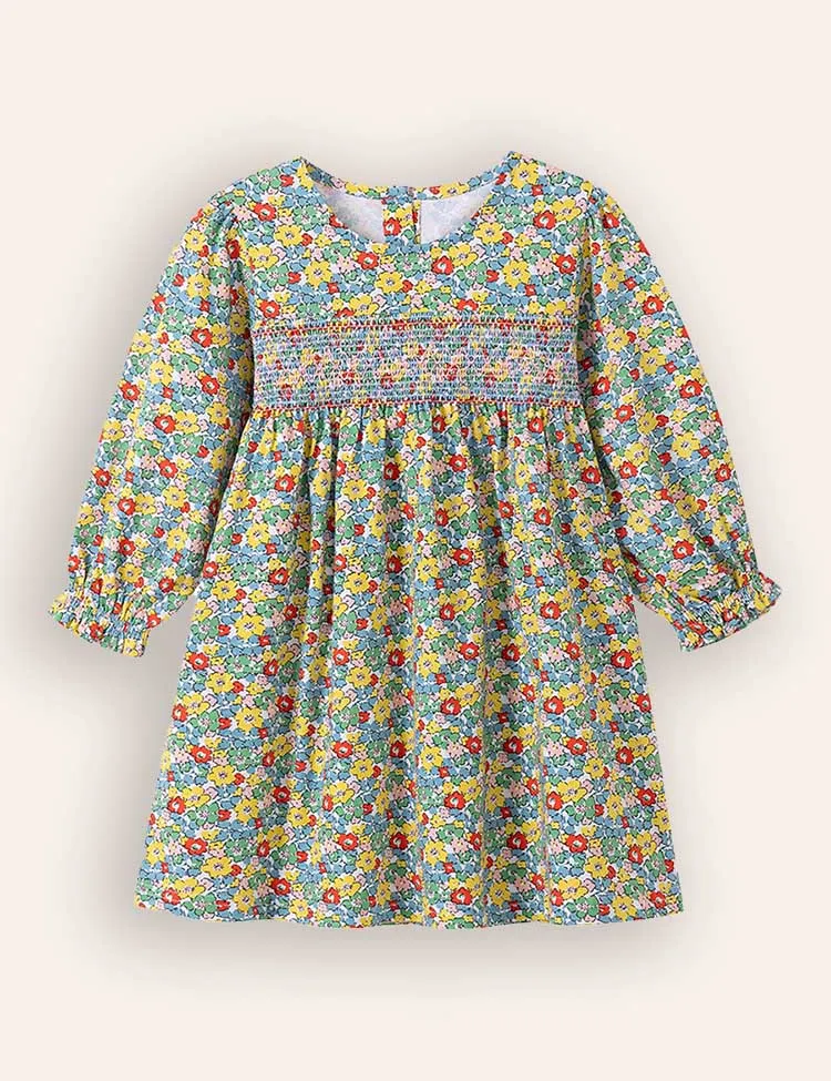 Floral Print Long-sleeved Cotton Dress