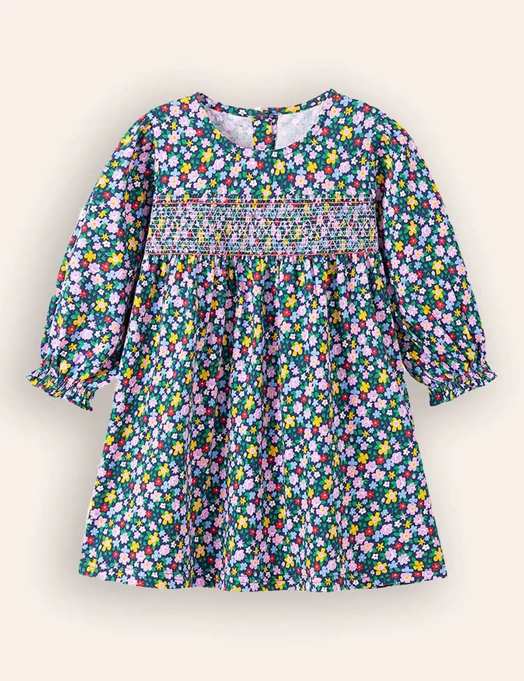 Floral Print Long-sleeved Cotton Dress