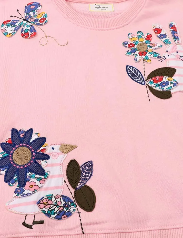 Floral Rabbit Butterfly Appliqué Sweatshirt - Image 2