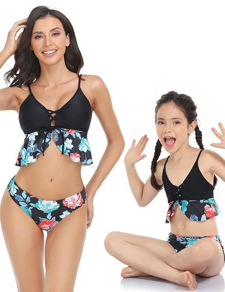 Floral Ruffled Family Matching Swim Suit - Image 3