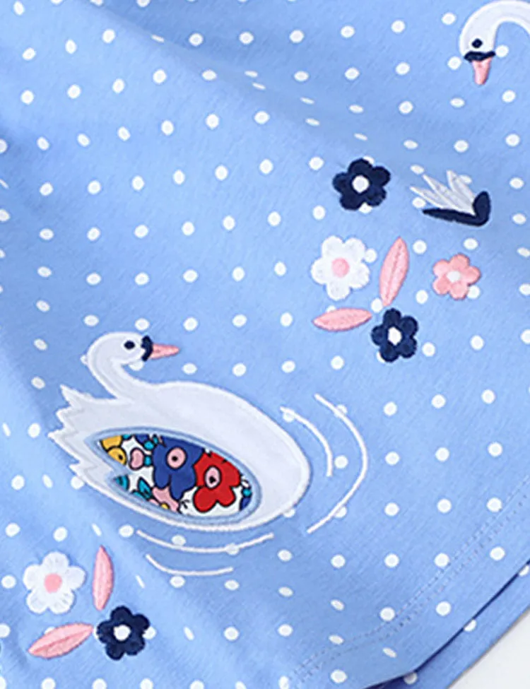 Floral Swam Appliqué Dotted Dress - Image 3