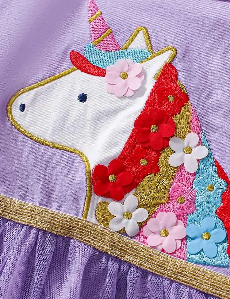 Floral Unicorn Appliqué Tulle Dress - Image 2