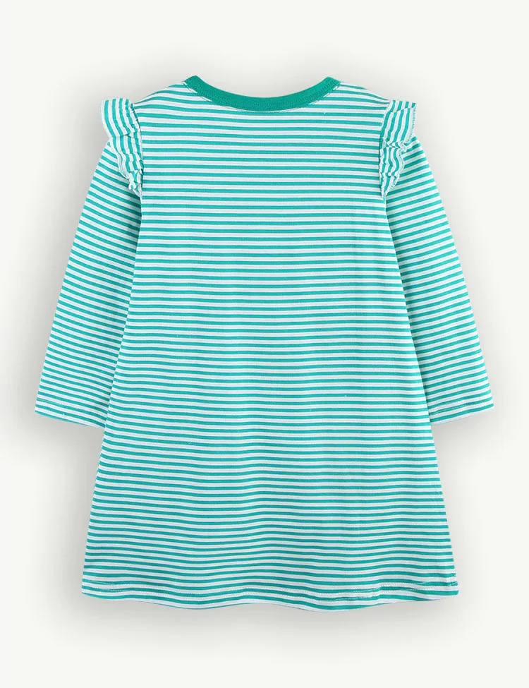Flower Appliqué Striped Dress - Image 2