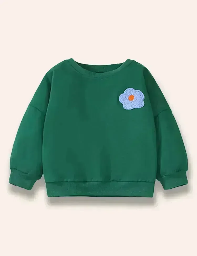 Flower Appliqué Sweatshirt Set - Image 5