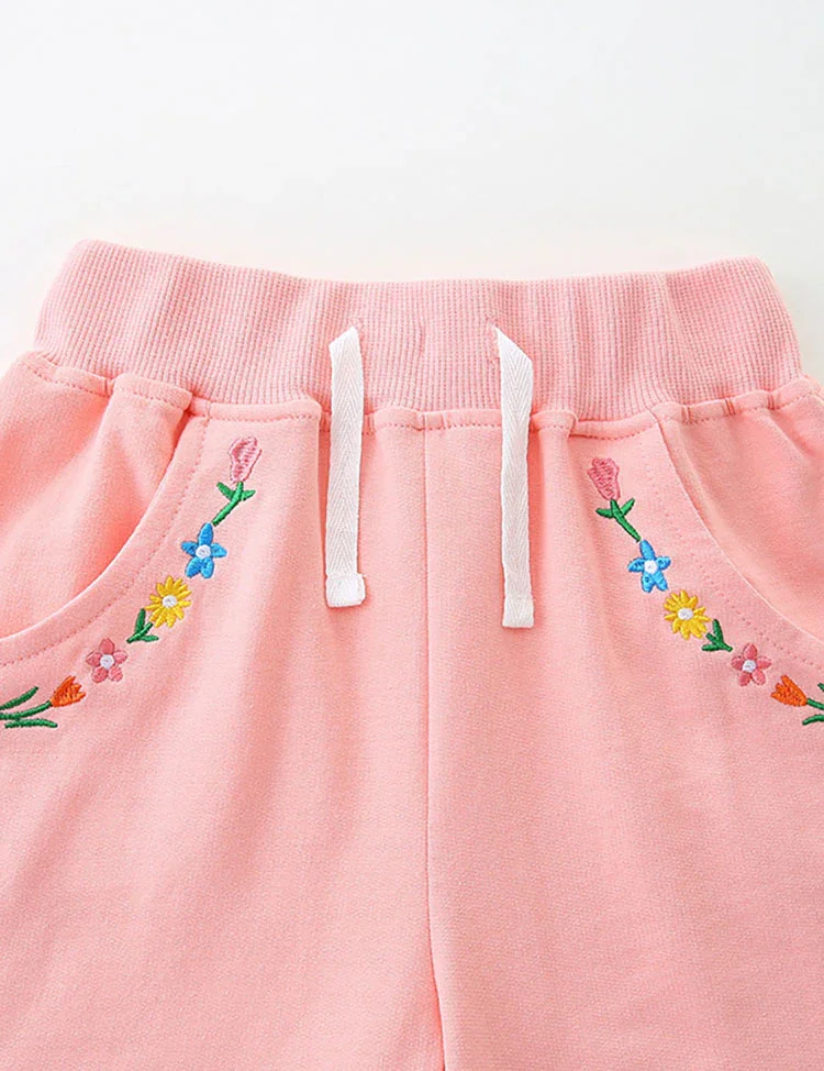 Flower Embroidered Cotton Shorts - Image 3