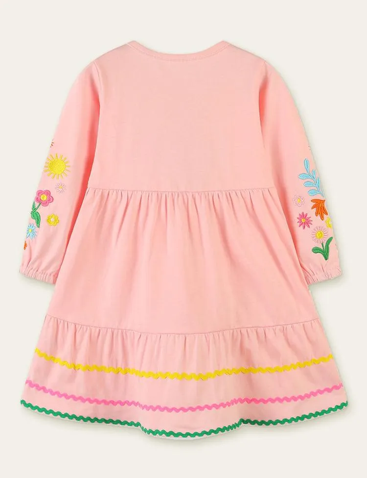 Flower Embroidered Long Sleeve Dress - Image 2