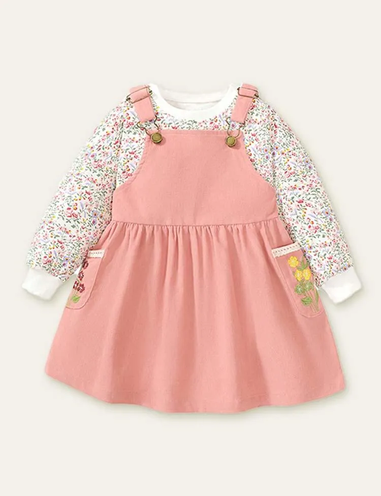 Flower Embroidered Strap Dress + Floral Printed Sweatshirt - Image 4
