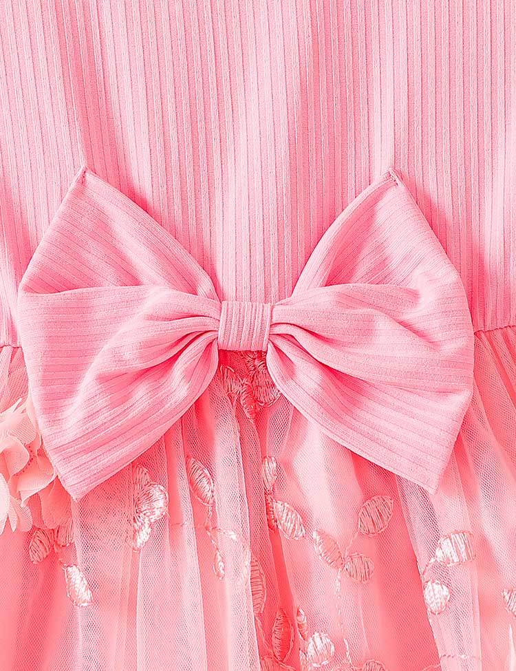Flower Embroidered Tulle Bow Dress - Image 3