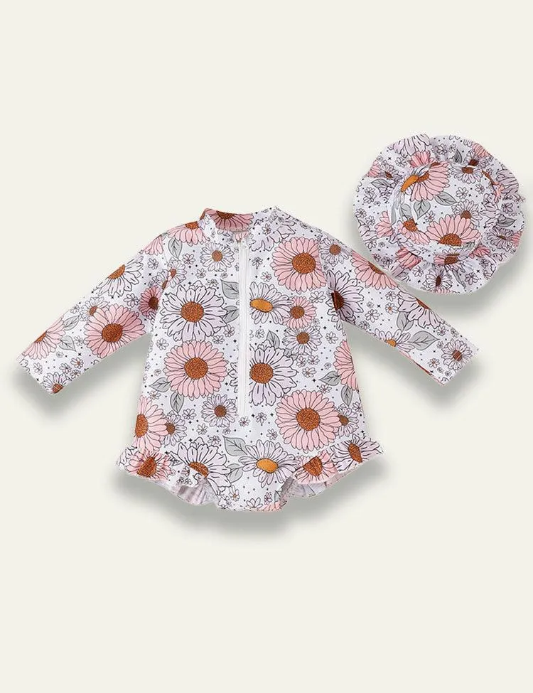 Flower Long-sleeved One-piece Swimsuit