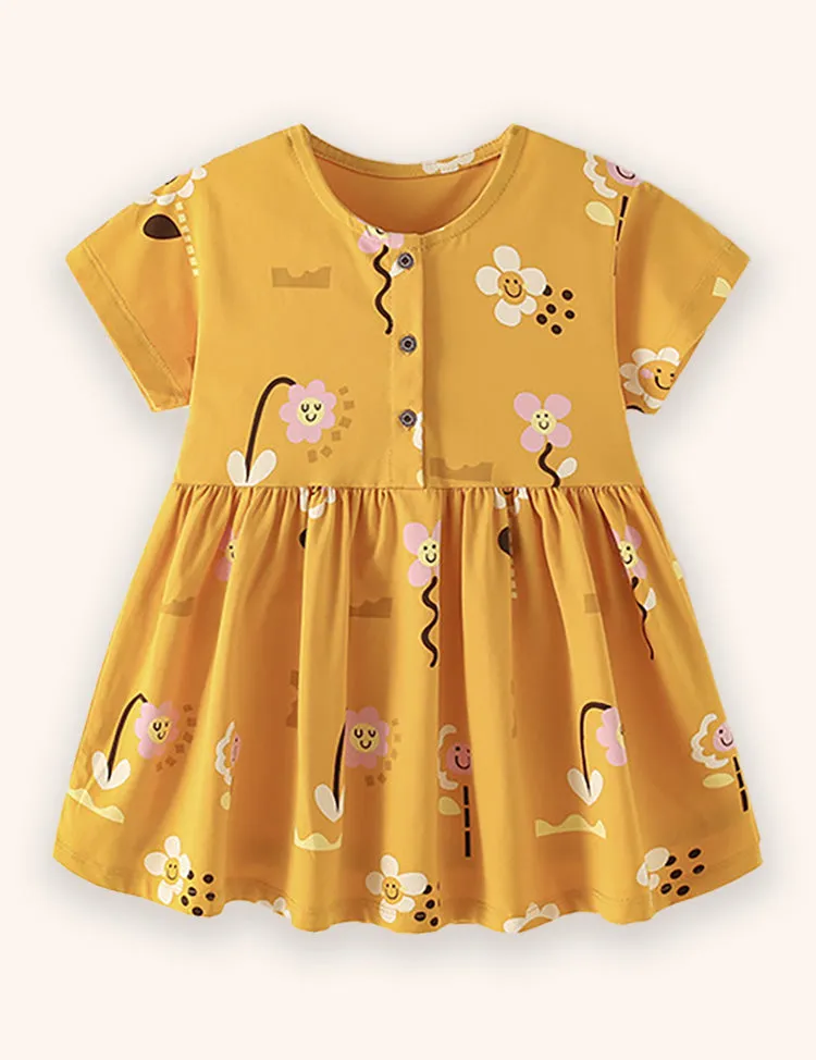 Flower Printed Button Dress