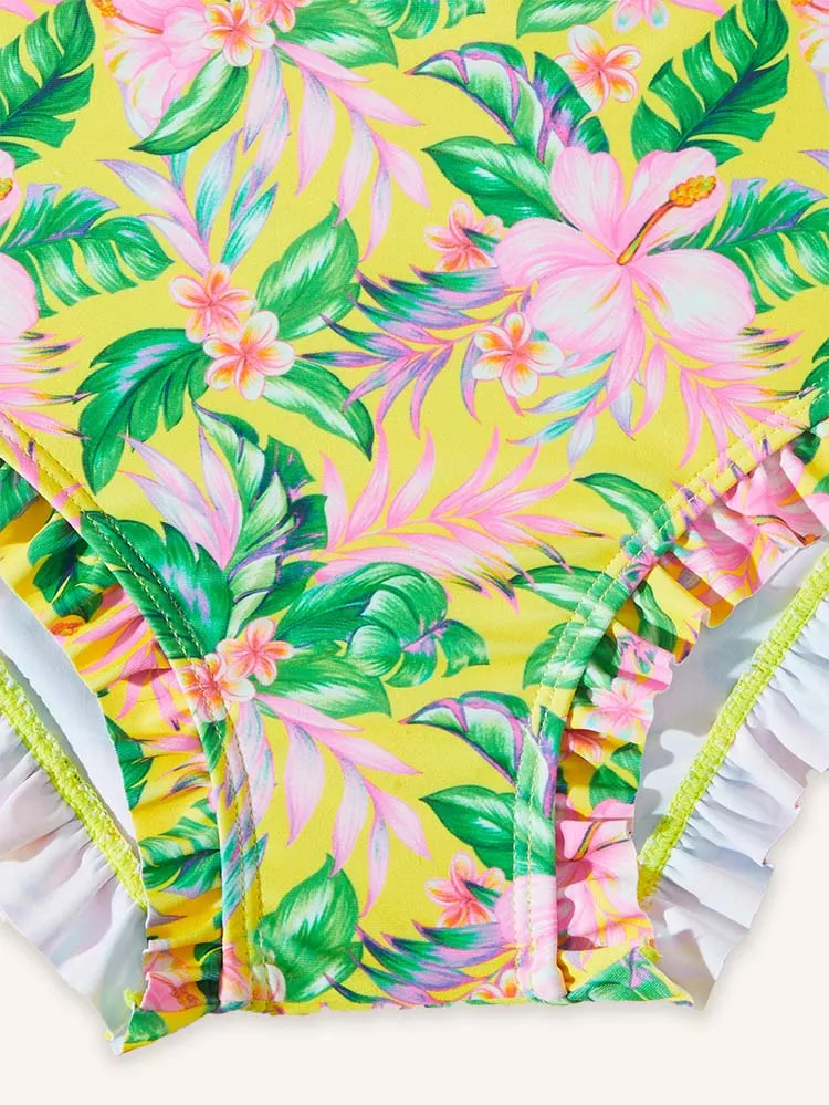 Flower Print Split Ruffle Edge Swimsuit - Image 4