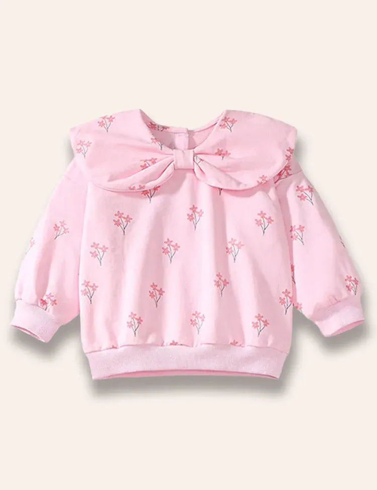 Flower Printed Big Bow Sweatshirt Set - Image 2
