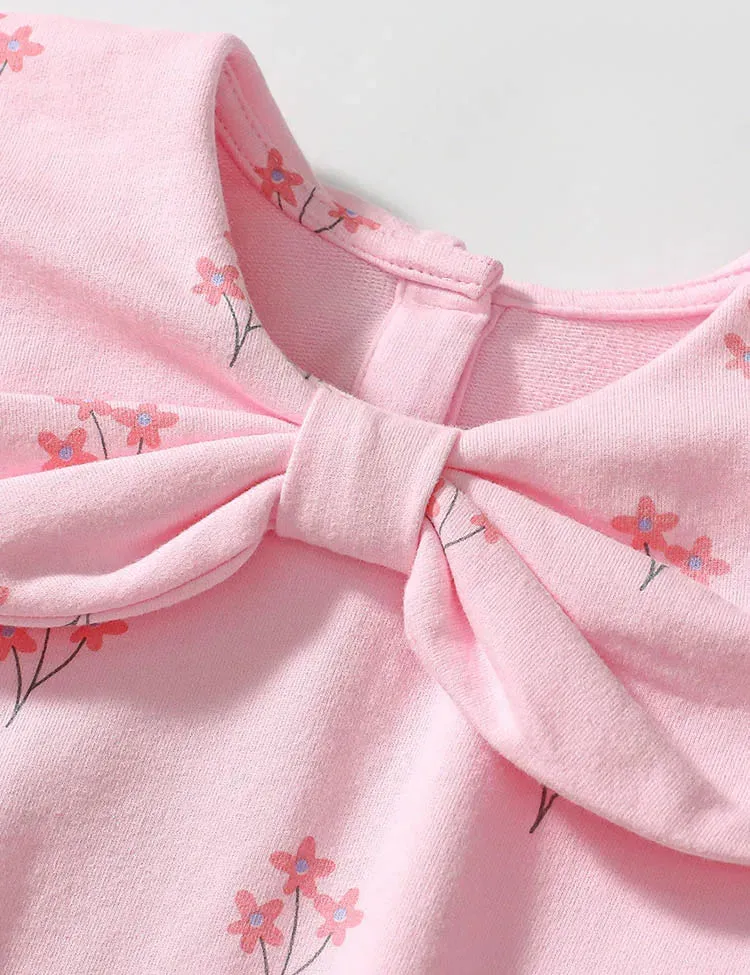 Flower Printed Big Bow Sweatshirt Set - Image 3