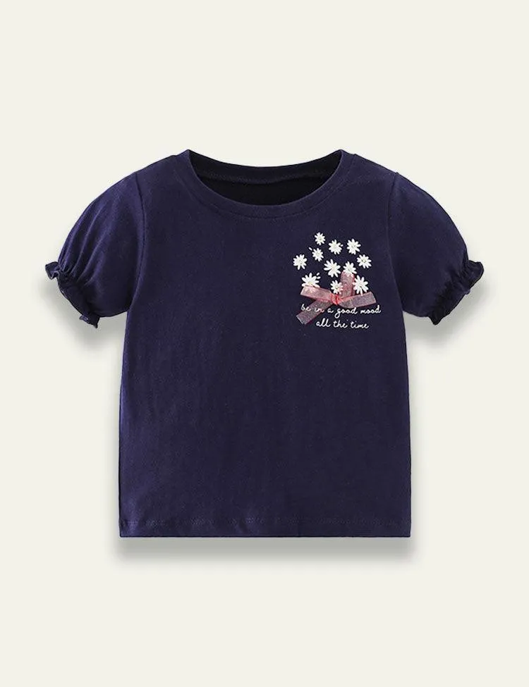 Flower Printed Round Neck T-shirt