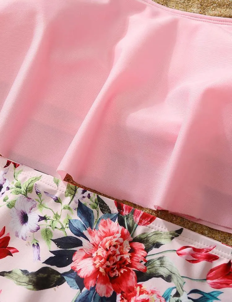 Flower Printed Ruffles Family Matching Swim Suit - Image 2
