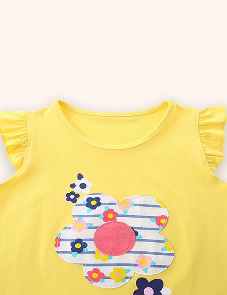 Flower Striped Applique T-shirt Set - Image 3