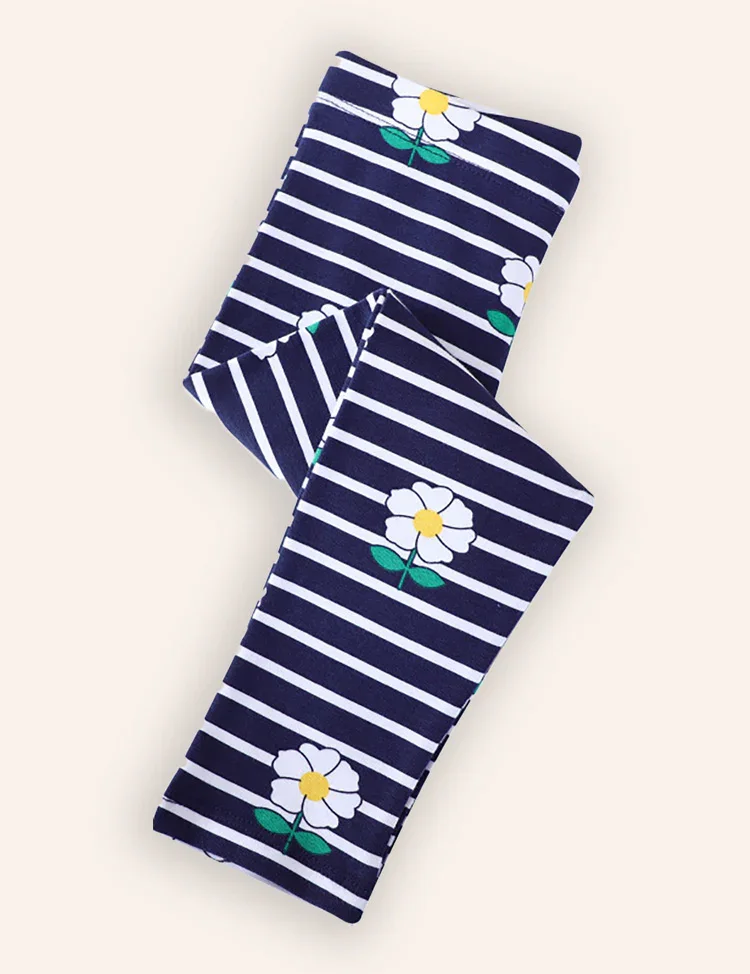 Flower Striped Print Leggings - Image 3