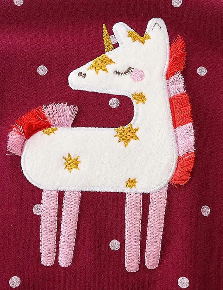 Fluffy Unicorn Appliqué Snow Dotted Sweatshirt - Image 3
