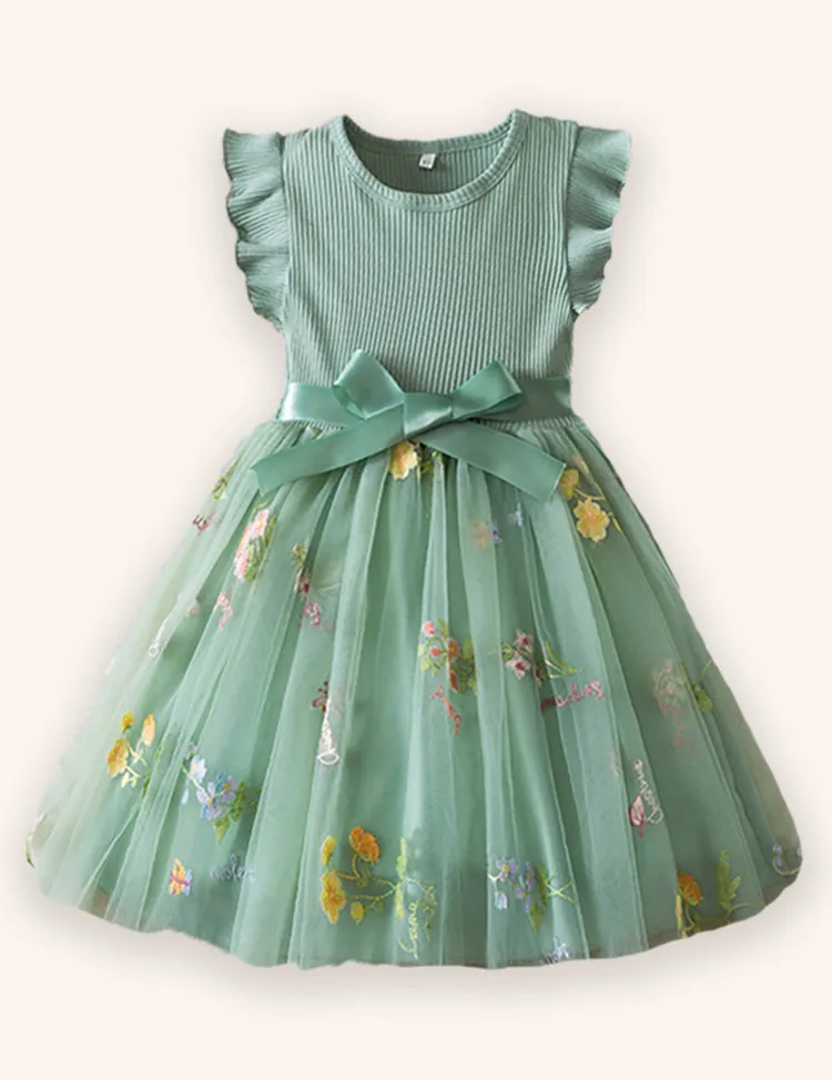 Flying Sleeve Flower Embroidered Dress - Image 2