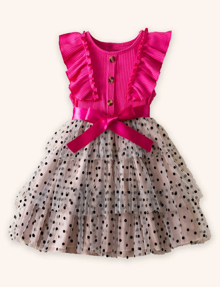 Flying Sleeve Polka Dot Tulle Dress - Image 2