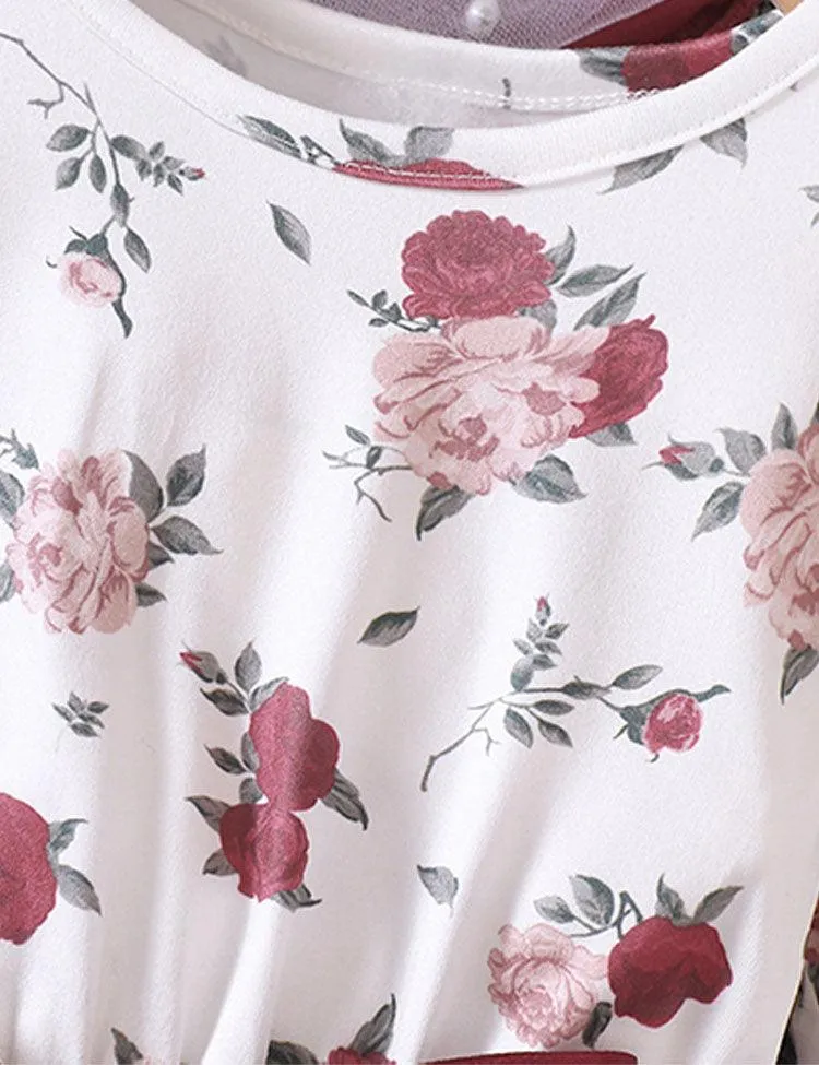 Flying Sleeve Rose Print Tulle Dress - Image 2