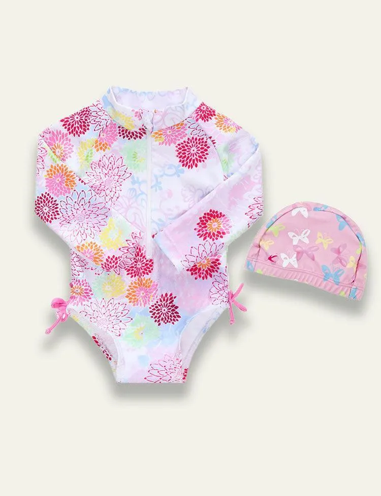 Fresh Floral Long Sleeved Swimsuit