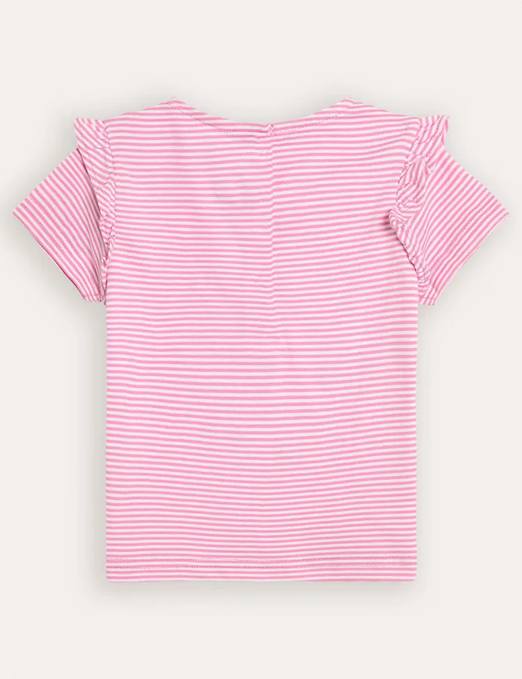 Fuchsia Pink Unicorn Appliqué Frill Shoulder T-Shirt - Image 2