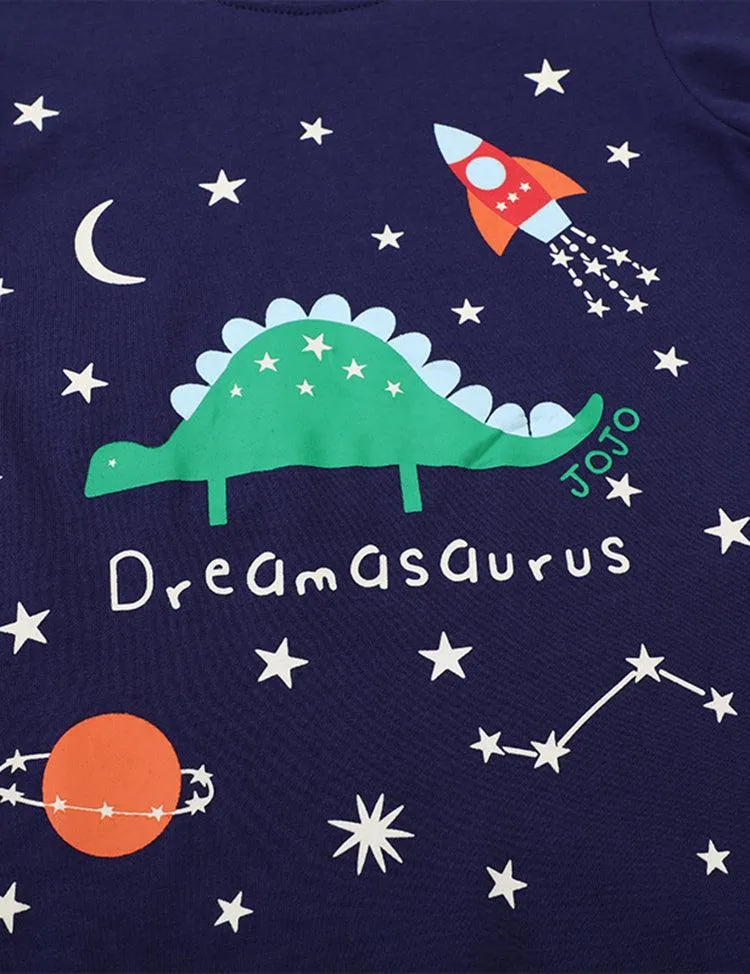Glowing Dinosaur Rocket Printed Long Sleeve T-shirt - Image 4