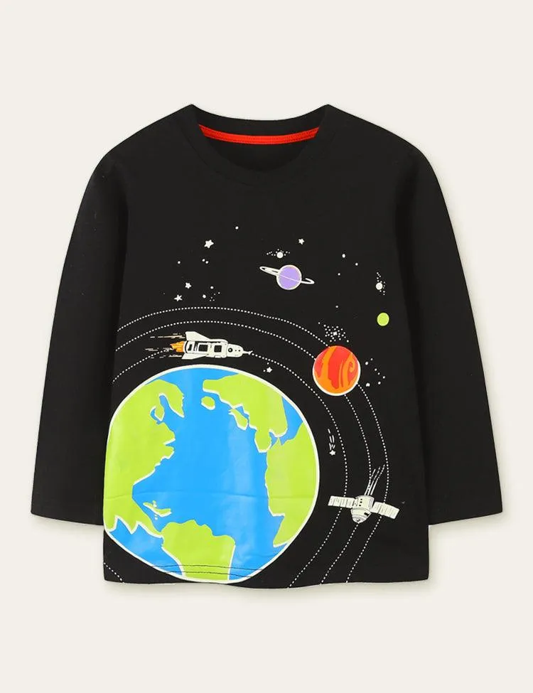 Glowing Space Astronaut Printed Long Sleeve T-shirt - Image 2