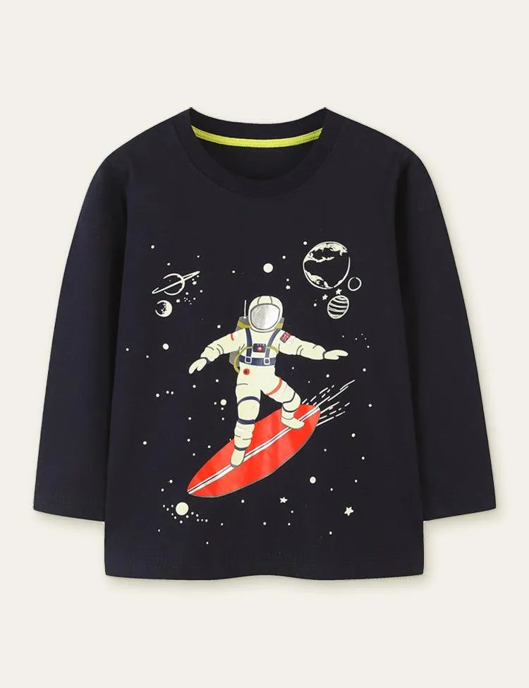 Glowing Space Astronaut Printed Long Sleeve T-shirt - Image 6