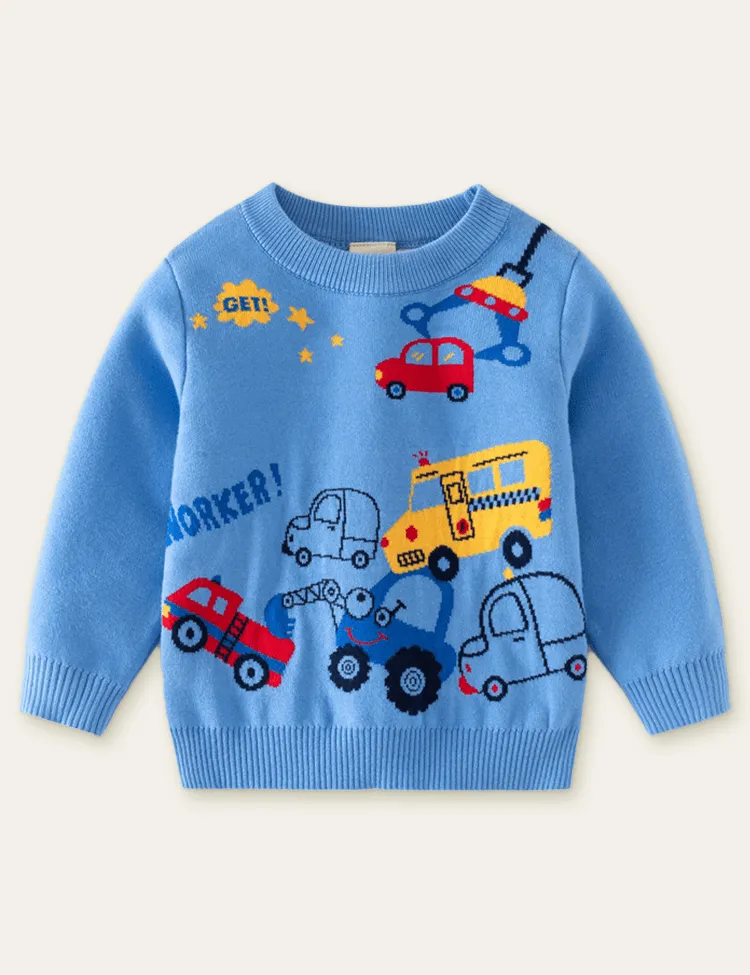 Grab Car Printed Long-Sleeved Sweater