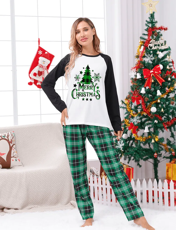 Green Plaid Christmas Tree Printed Family Matching Pajamas - Image 2